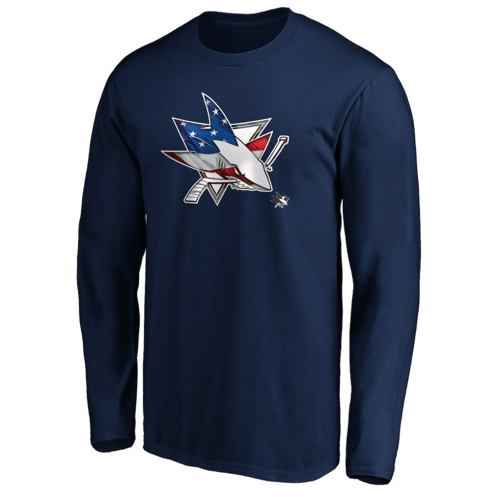 San Jose Sharks Banner Wave Logo Long Sleeve T-Shirt - Navy - NHL 3930440