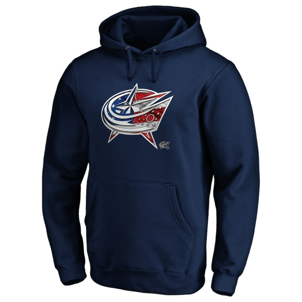 Columbus Blue Jackets Banner Wave Logo Pullover Hoodie - Navy - NHL 3930451