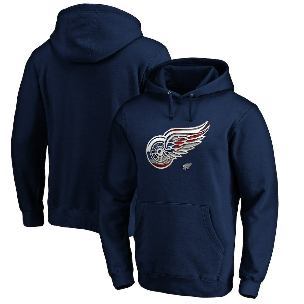 Detroit Red Wings Banner Wave Logo Pullover Hoodie - Navy - NHL 3930453