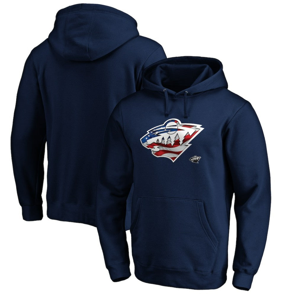 Minnesota Wild Banner Wave Logo Pullover Hoodie - Navy - NHL 3930456