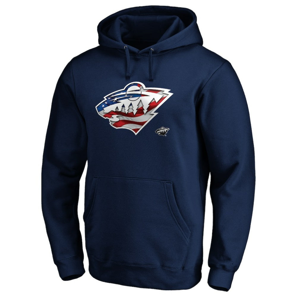 Minnesota Wild Banner Wave Logo Pullover Hoodie - Navy - NHL 3930456