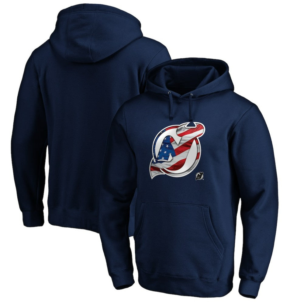 New Jersey Devils Banner Wave Logo Pullover Hoodie - Navy - NHL 3930458