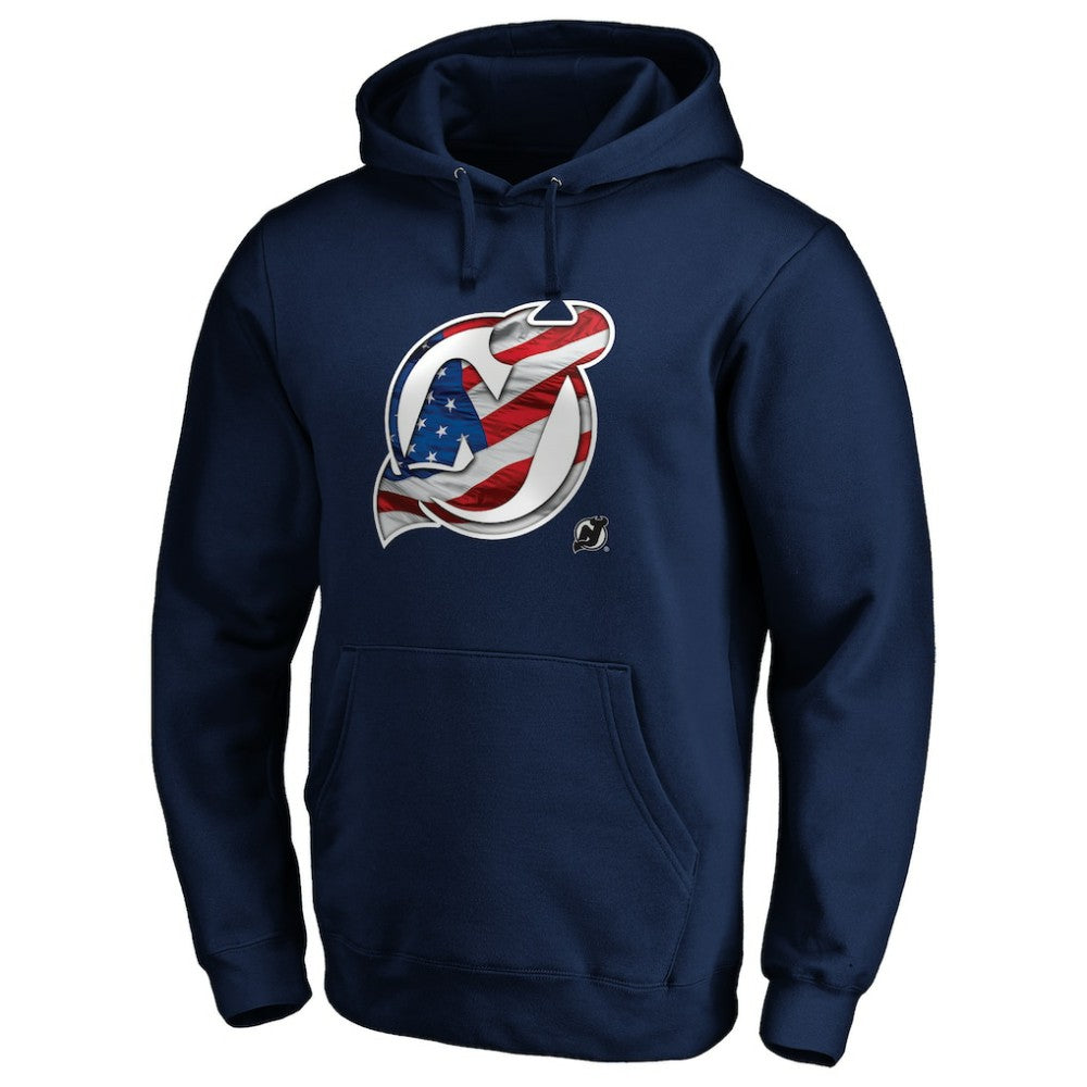 New Jersey Devils Banner Wave Logo Pullover Hoodie - Navy - NHL 3930458
