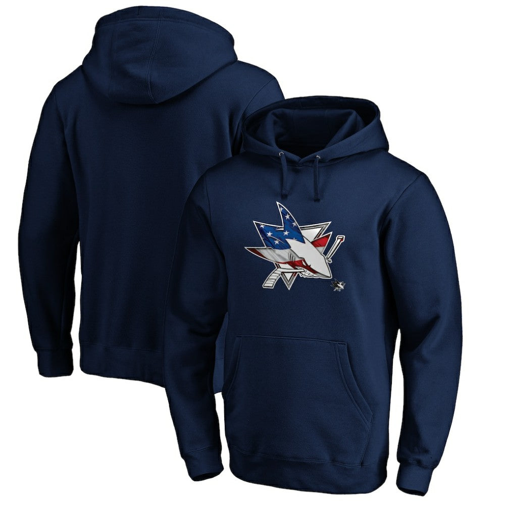 San Jose Sharks Banner Wave Logo Pullover Hoodie - Navy - NHL 3930463