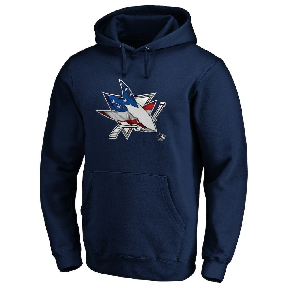 San Jose Sharks Banner Wave Logo Pullover Hoodie - Navy - NHL 3930463
