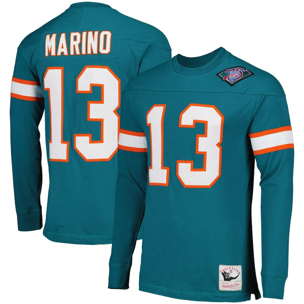 Mitchell & Ness Dan Marino Miami Dolphins Throwback Retired Player Name & Number Long Sleeve Top Aqua