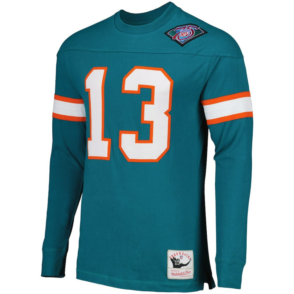Mitchell & Ness Dan Marino Miami Dolphins Throwback Retired Player Name & Number Long Sleeve Top Aqua