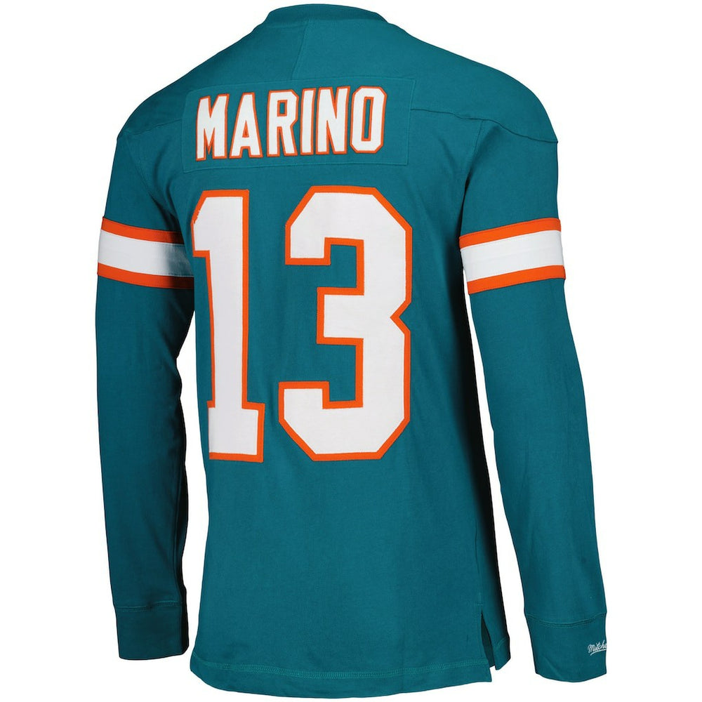 Mitchell & Ness Dan Marino Miami Dolphins Throwback Retired Player Name & Number Long Sleeve Top Aqua