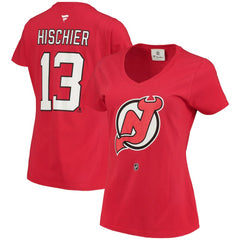 Nico Hischier New Jersey Devils Fanatics Women's Name & Number Logo V-Neck T-Shirt - Red - NHL 3947678