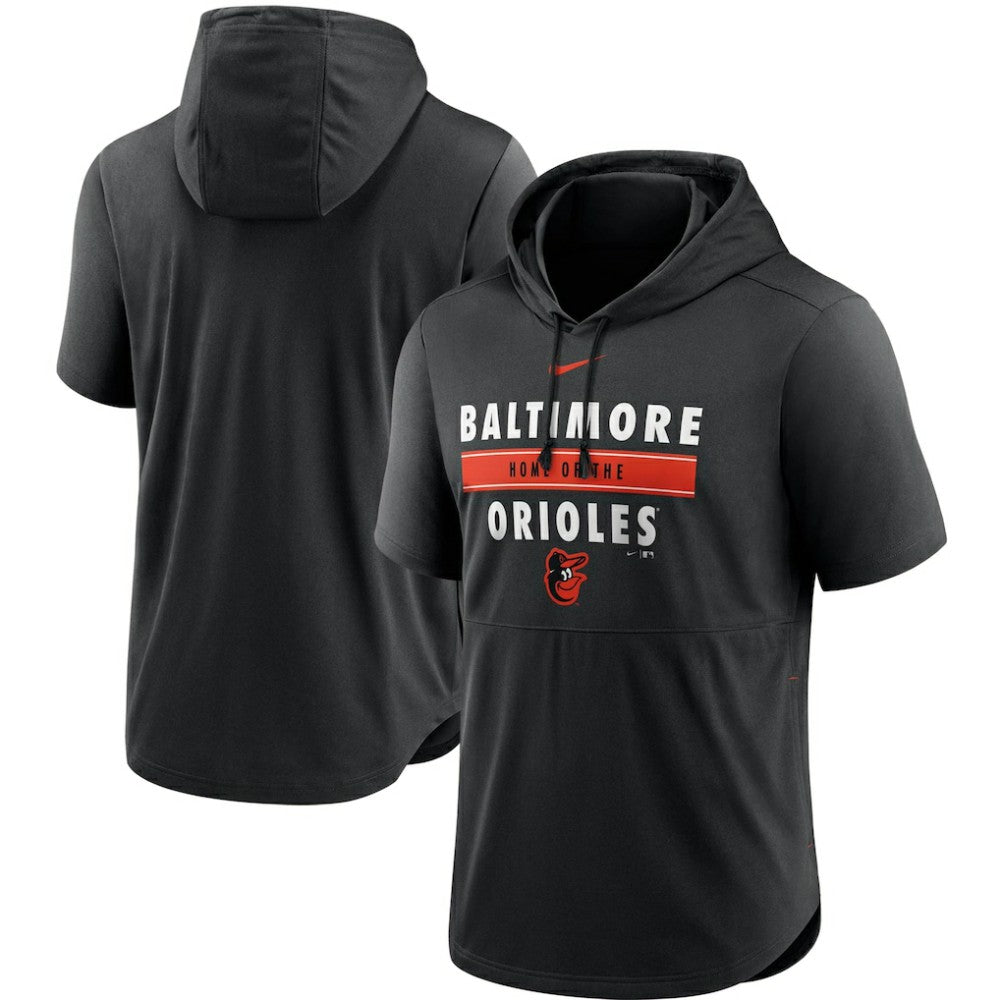 Baltimore Orioles Nike Home Team Short Sleeve Performance Hoodie Top - Black - Nike Sale
