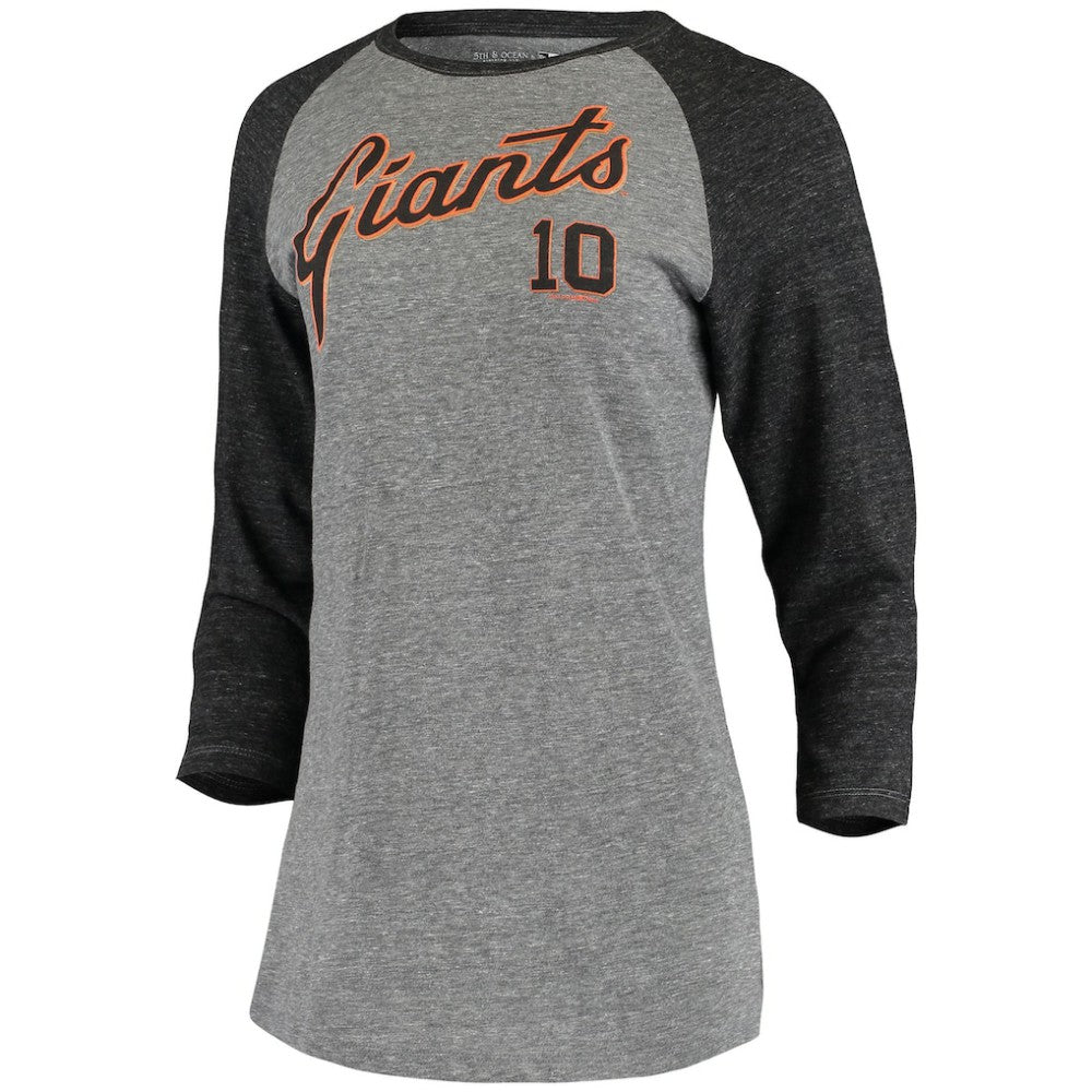 Evan Longoria San Francisco Giants 5th & Ocean by New Era Women's Script Name & Number Raglan Tri-Blend 3/4-Sleeve T-Shirt - Gray - New Era Lifestyle