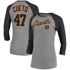 Johnny Cueto San Francisco Giants 5th & Ocean by New Era Women's Script Name & Number Raglan Tri-Blend 3/4-Sleeve T-Shirt - Gray - New Era Discount
