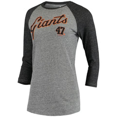 Johnny Cueto San Francisco Giants 5th & Ocean by New Era Women's Script Name & Number Raglan Tri-Blend 3/4-Sleeve T-Shirt - Gray - New Era Discount