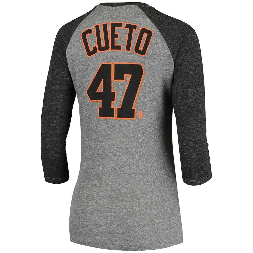 Johnny Cueto San Francisco Giants 5th & Ocean by New Era Women's Script Name & Number Raglan Tri-Blend 3/4-Sleeve T-Shirt - Gray - New Era Discount
