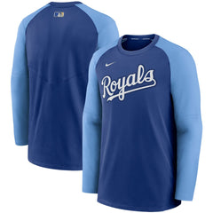 Kansas City Royals Nike Authentic Collection Pregame Performance Raglan Pullover Sweatshirt - Royal/Light Blue - Nike Discount