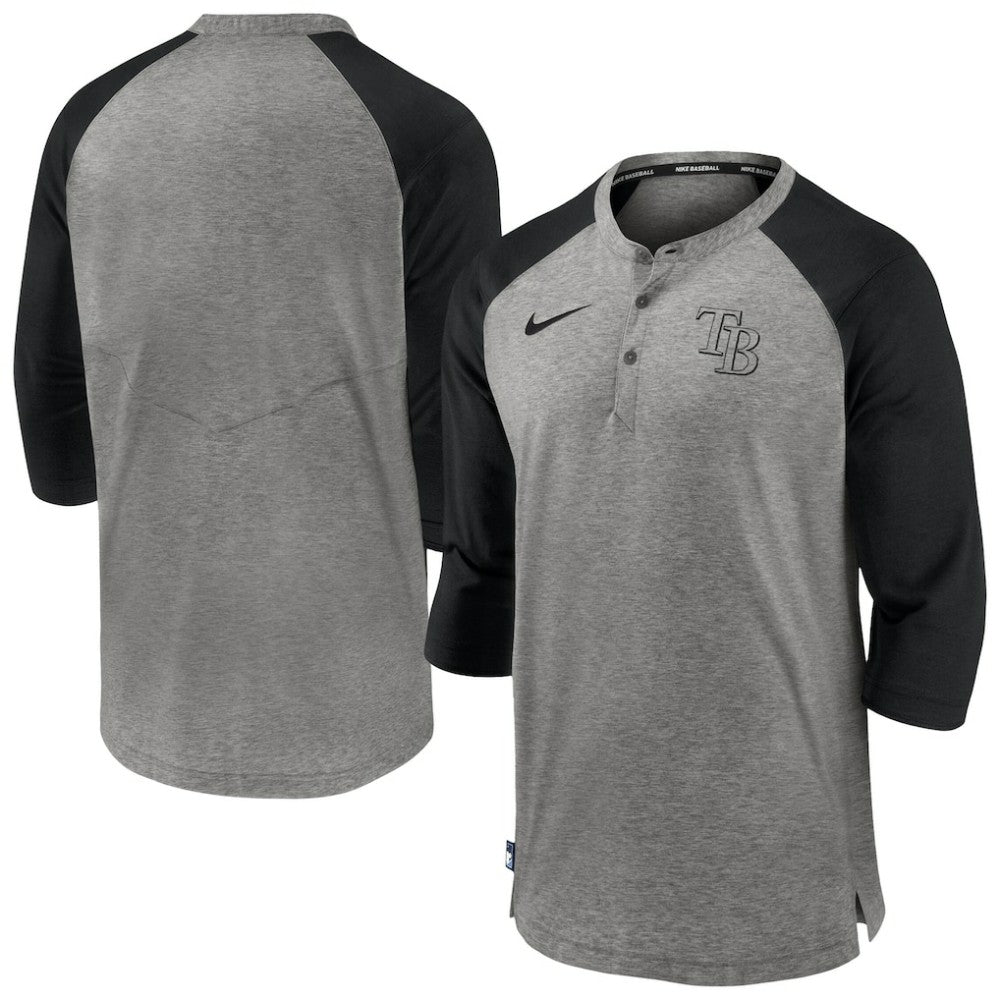 Tampa Bay Rays Nike Authentic Collection Flux Henley Raglan 3/4-Sleeve T-Shirt - Gray - Nike Lifestyle