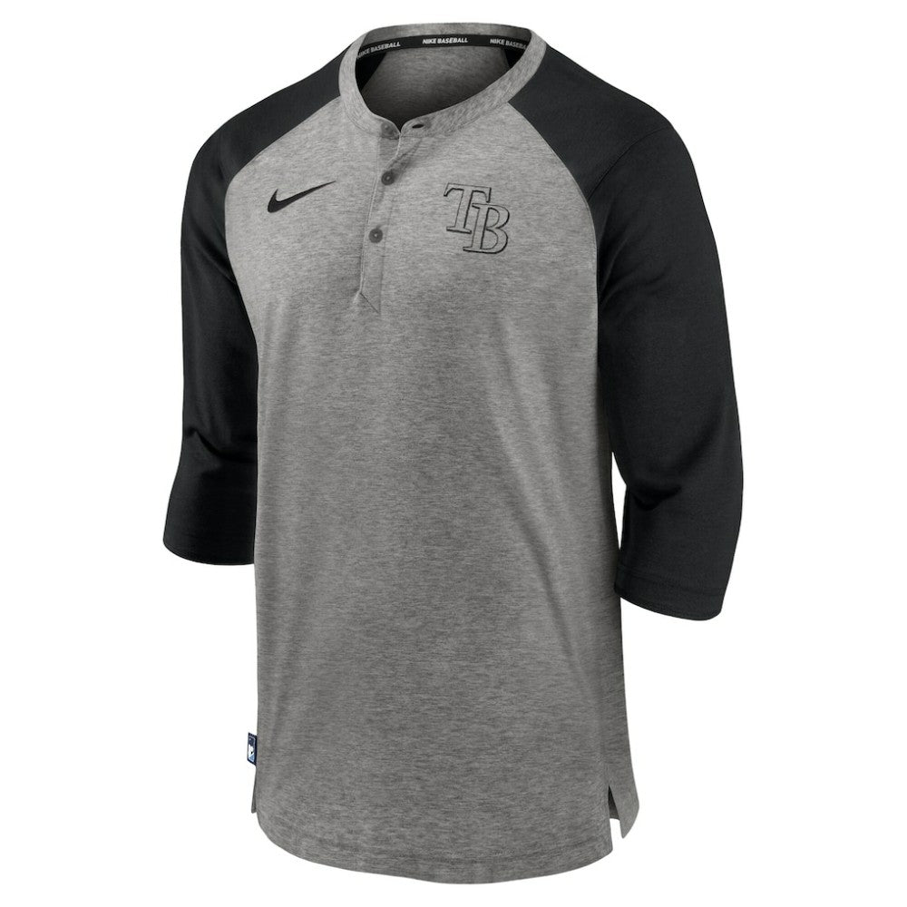 Tampa Bay Rays Nike Authentic Collection Flux Henley Raglan 3/4-Sleeve T-Shirt - Gray - Nike Lifestyle