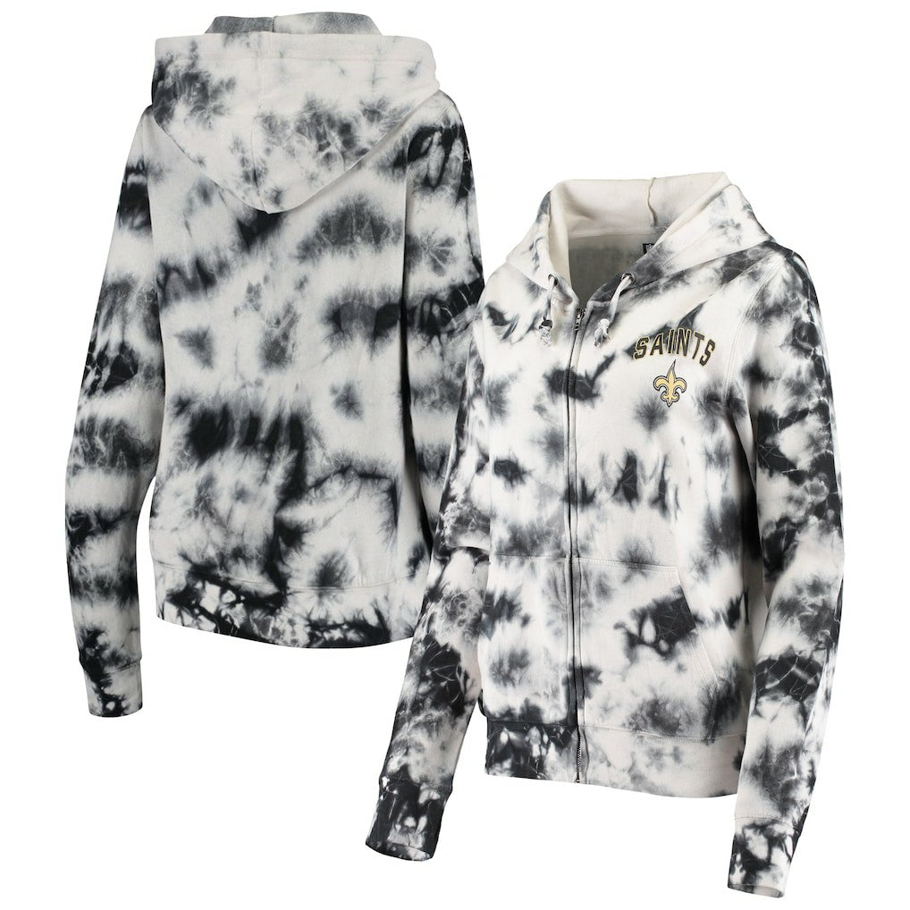 New Orleans Saints New Era Women's Tie Dye Fleece Full-Zip Hoodie Black