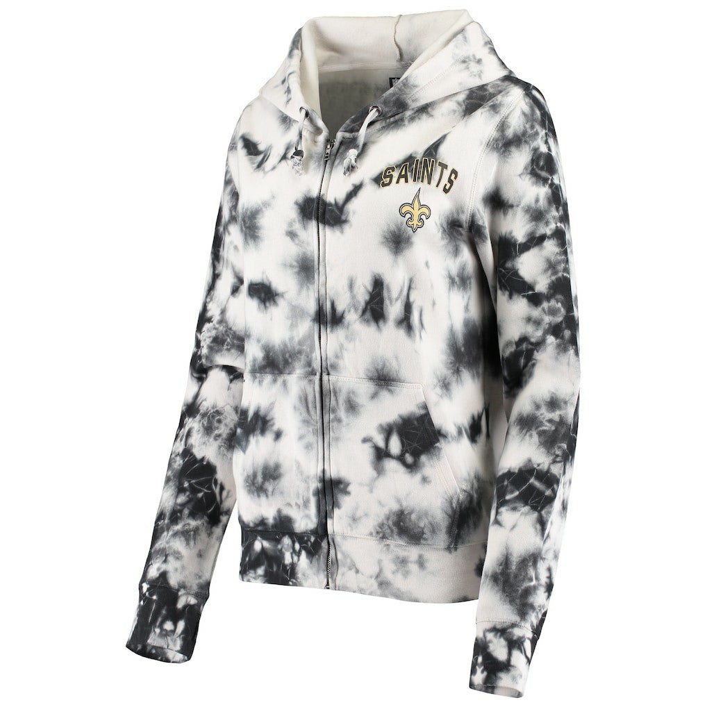 New Orleans Saints New Era Women's Tie Dye Fleece Full-Zip Hoodie Black