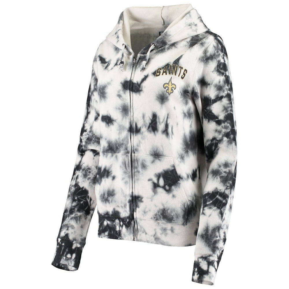 New Orleans Saints New Era Women's Tie Dye Fleece Full-Zip Hoodie Black