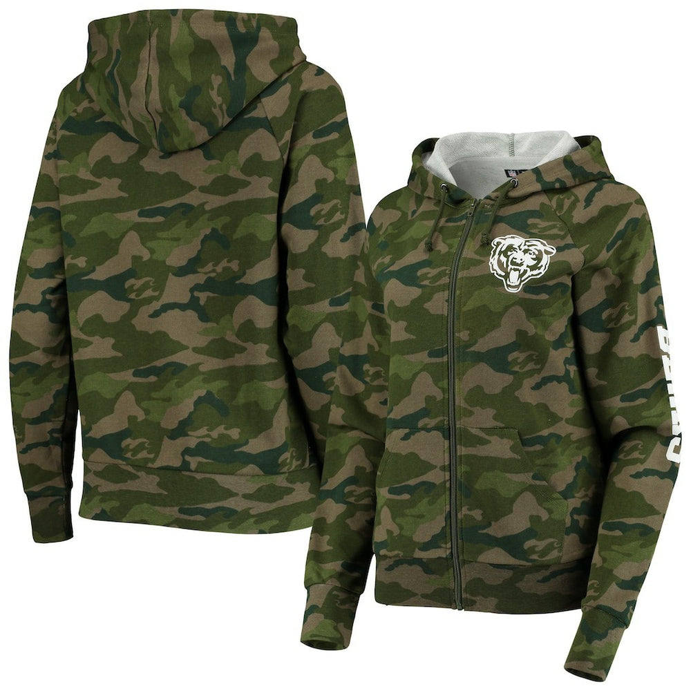 Chicago Bears New Era Women's Raglan Full-Zip Hoodie Camo