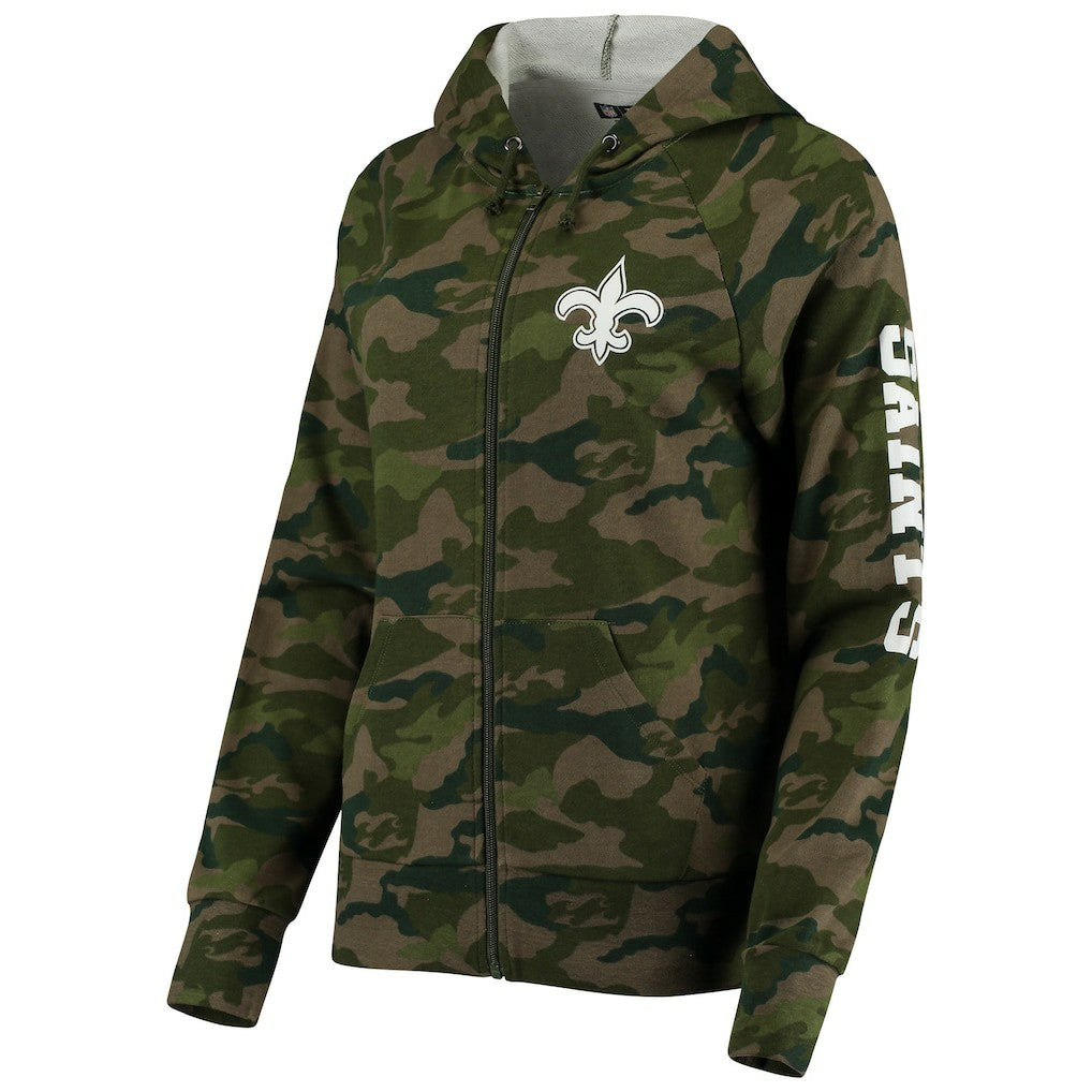 New Orleans Saints New Era Women's Raglan Full-Zip Hoodie Camo