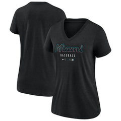 Miami Marlins Nike Women's Authentic Collection Tri-Blend V-Neck T-Shirt - Heather Black - Nike on Sale