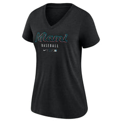 Miami Marlins Nike Women's Authentic Collection Tri-Blend V-Neck T-Shirt - Heather Black - Nike on Sale