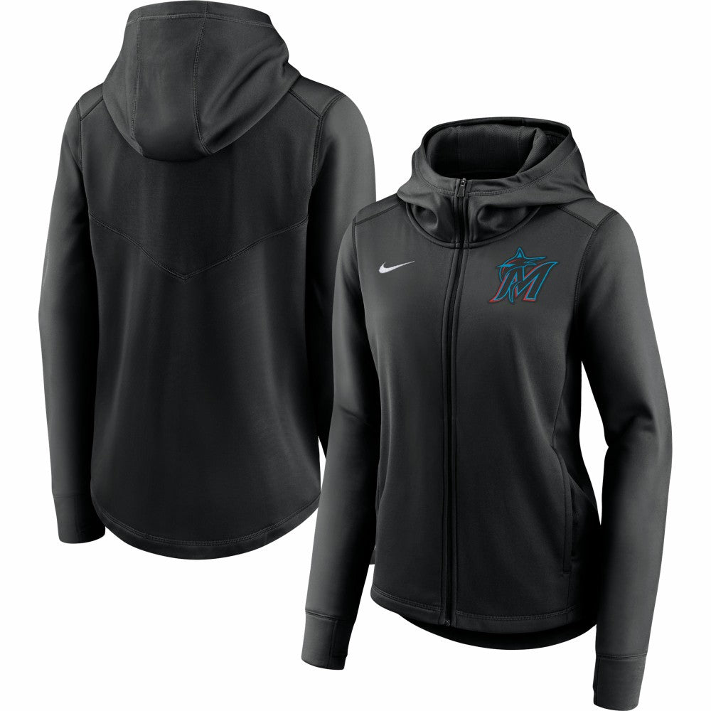 Miami Marlins Nike Women's Authentic Collection Baseball Performance Full-Zip Hoodie - Black - Nike Lifestyle