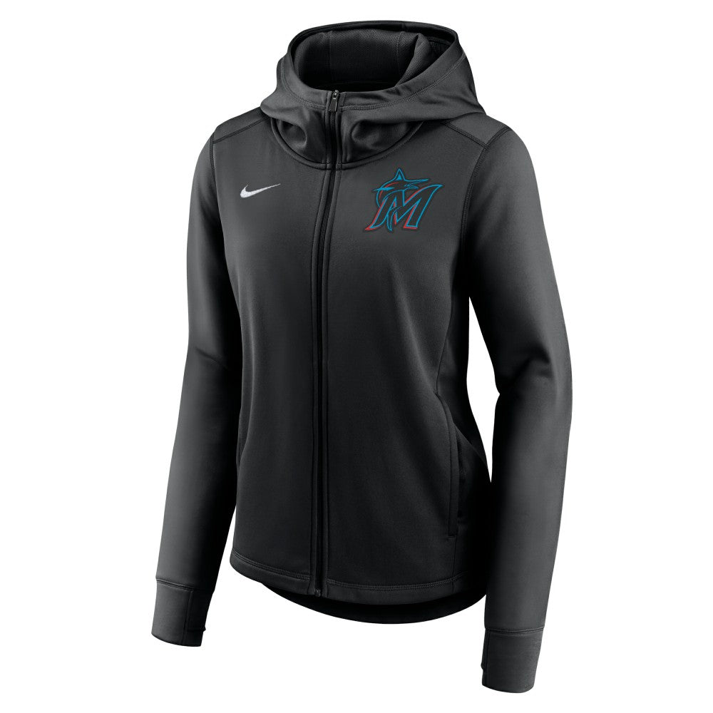 Miami Marlins Nike Women's Authentic Collection Baseball Performance Full-Zip Hoodie - Black - Nike Lifestyle