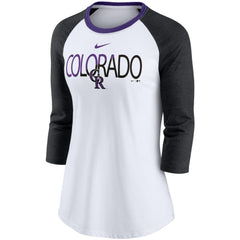 Colorado Rockies Nike Women's Color Split Tri-Blend 3/4-Sleeve Raglan T-Shirt - White/Heathered Black - Nike Sale