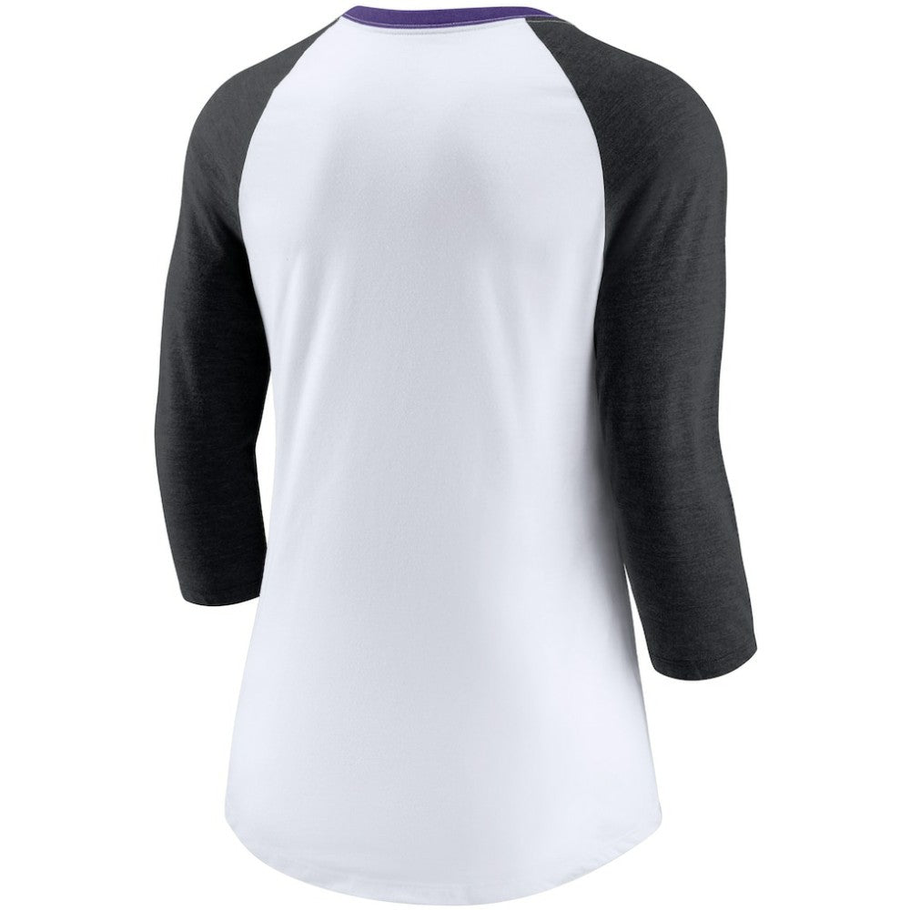 Colorado Rockies Nike Women's Color Split Tri-Blend 3/4-Sleeve Raglan T-Shirt - White/Heathered Black - Nike Sale