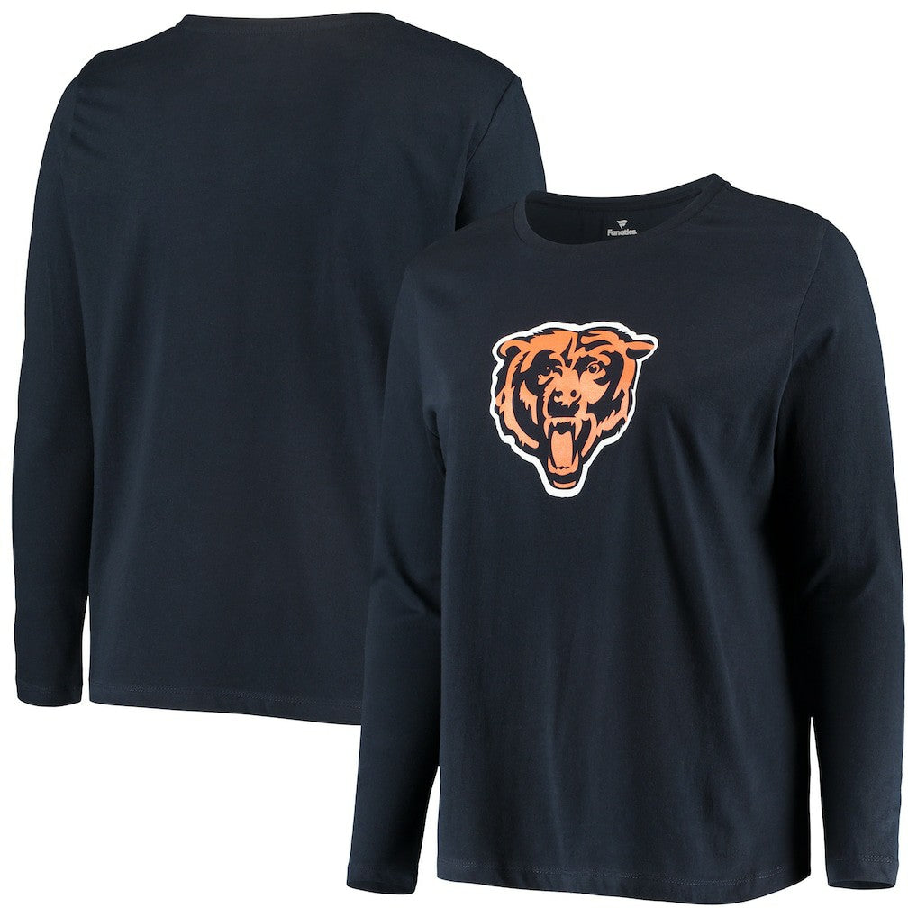 Fanatics Chicago Bears Women's Plus Size Primary Logo Long Sleeve Scoop Neck T-Shirt Navy
