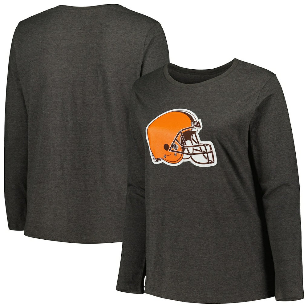 Fanatics Cleveland Browns Women's Plus Size Primary Logo Long Sleeve Scoop Neck T-Shirt Charcoal