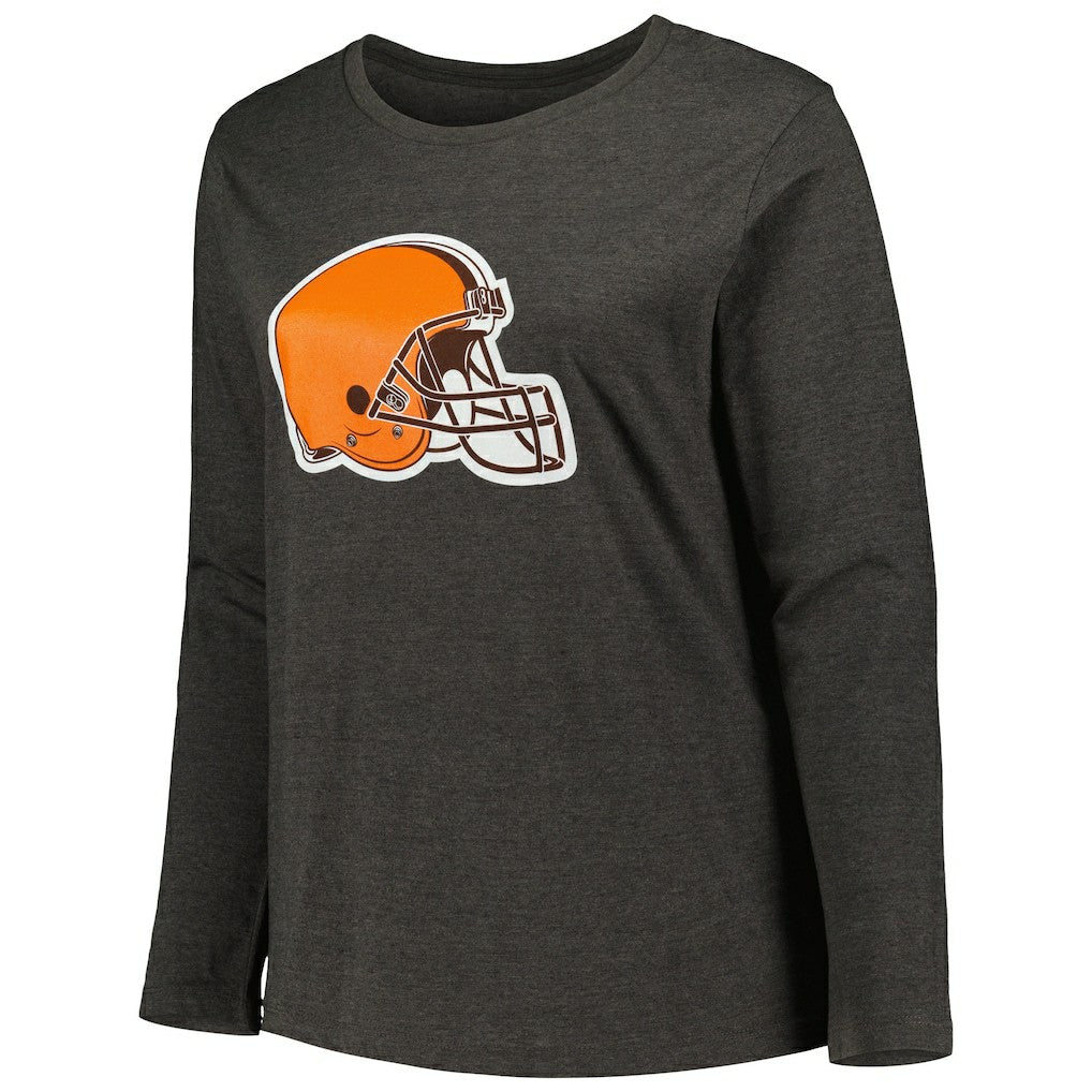 Fanatics Cleveland Browns Women's Plus Size Primary Logo Long Sleeve Scoop Neck T-Shirt Charcoal