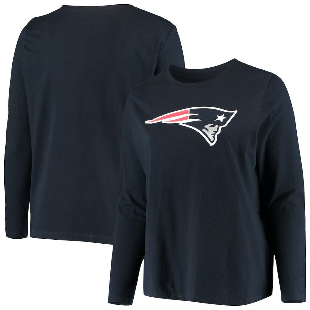 Fanatics New England Patriots Women's Plus Size Primary Logo Long Sleeve Scoop Neck T-Shirt Navy