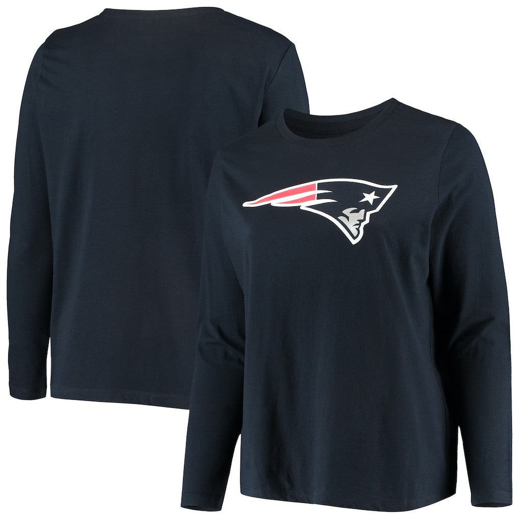 Fanatics New England Patriots Women's Plus Size Primary Logo Long Sleeve Scoop Neck T-Shirt Navy