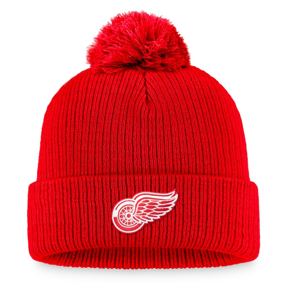 Detroit Red Wings Fanatics Primary Logo Cuffed Knit Hat with Pom - Red - NHL 3970397