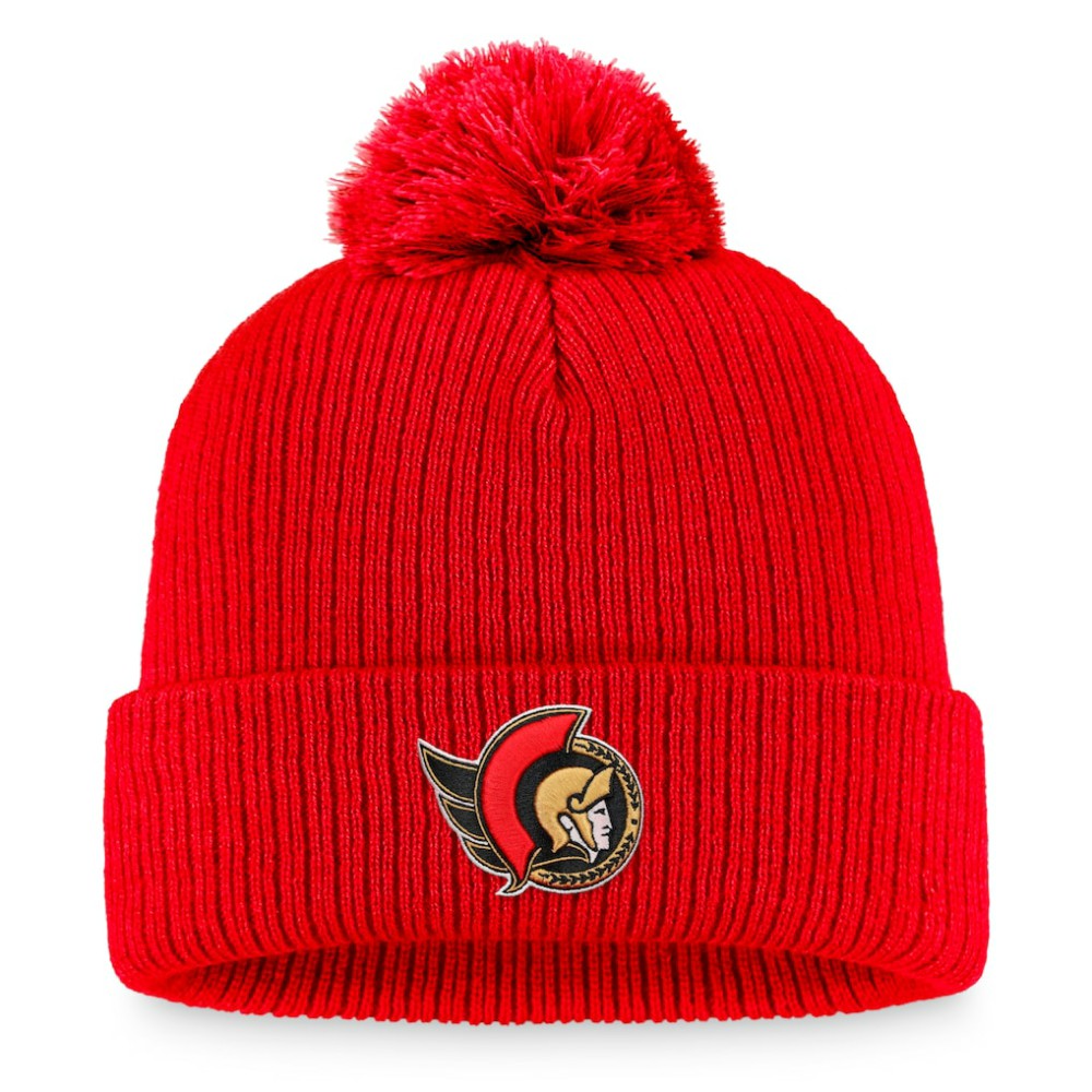 Ottawa Senators Fanatics Core Primary Logo Cuffed Knit Hat with Pom - Red - NHL 3970398