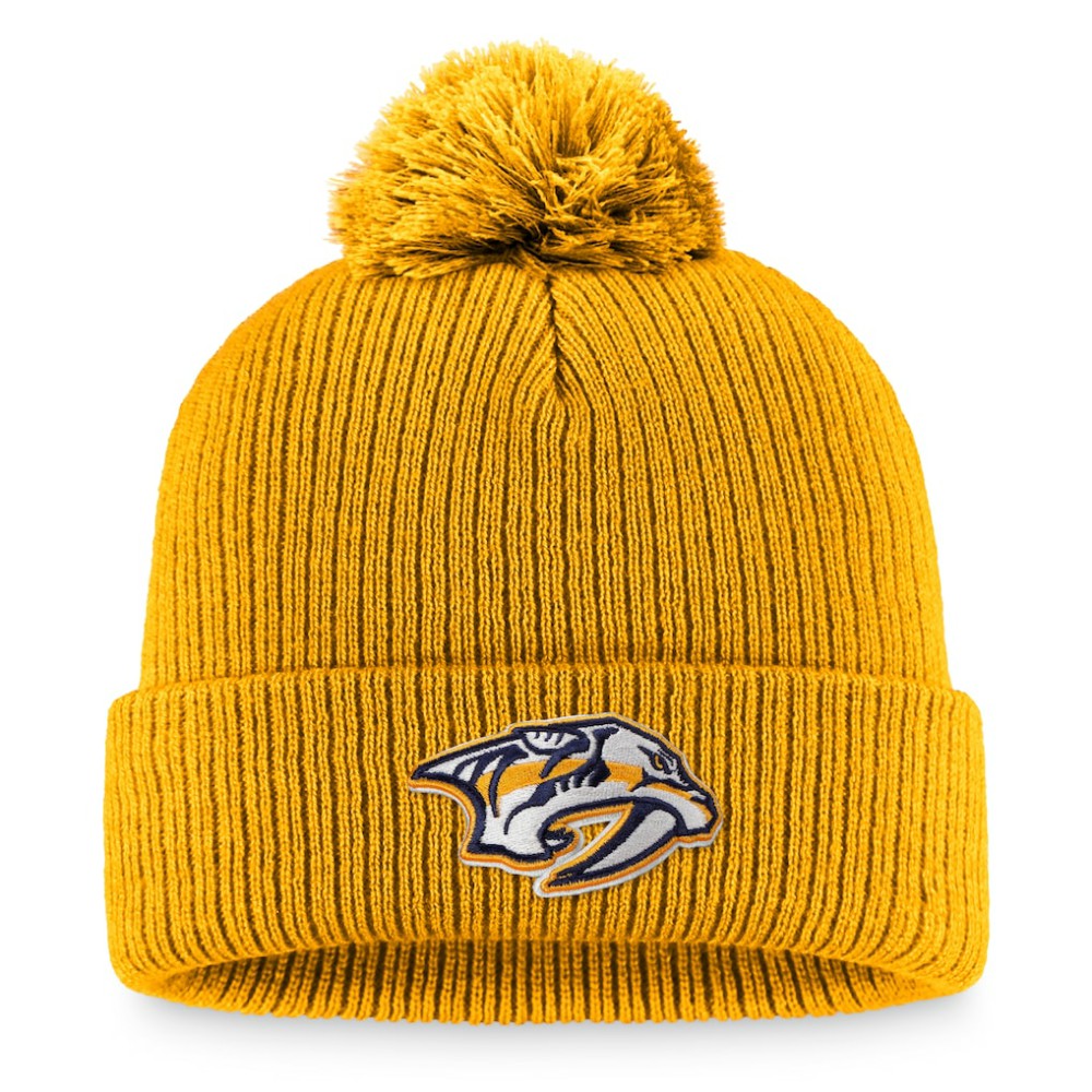 Nashville Predators Fanatics Primary Logo Cuffed Knit Hat with Pom - Gold - NHL 3970408