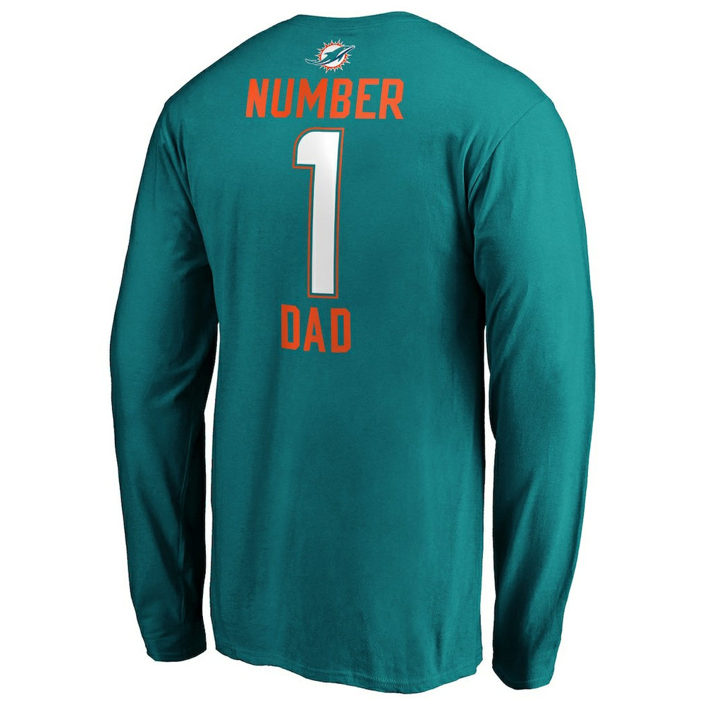 Miami Dolphins #1 Dad Long Sleeve Team Logo T-Shirt Aqua