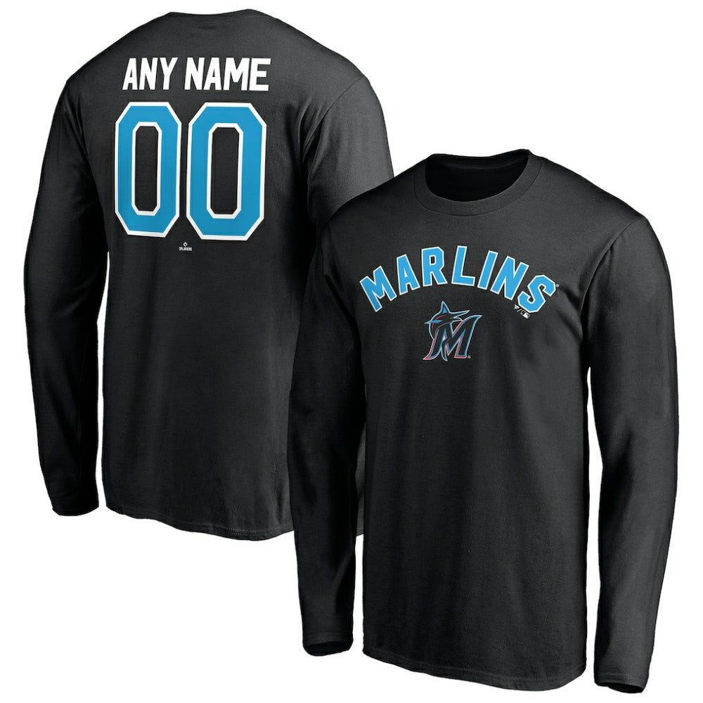 Miami Marlins Personalized Winning Streak Name & Number Long Sleeve T-Shirt - Black - MLB Sale