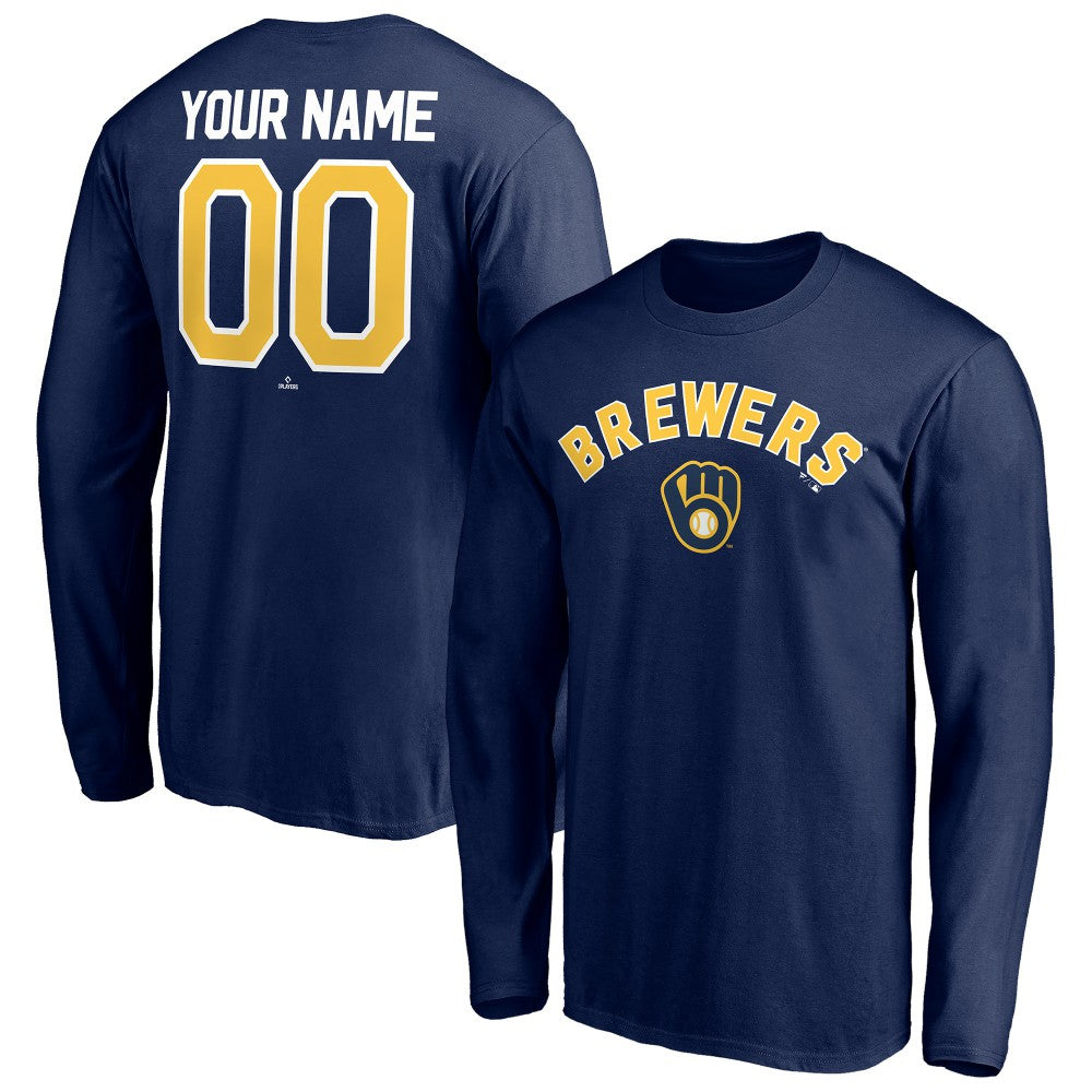 Milwaukee Brewers Personalized Winning Streak Name & Number Long Sleeve T-Shirt - Navy - MLB on Sale