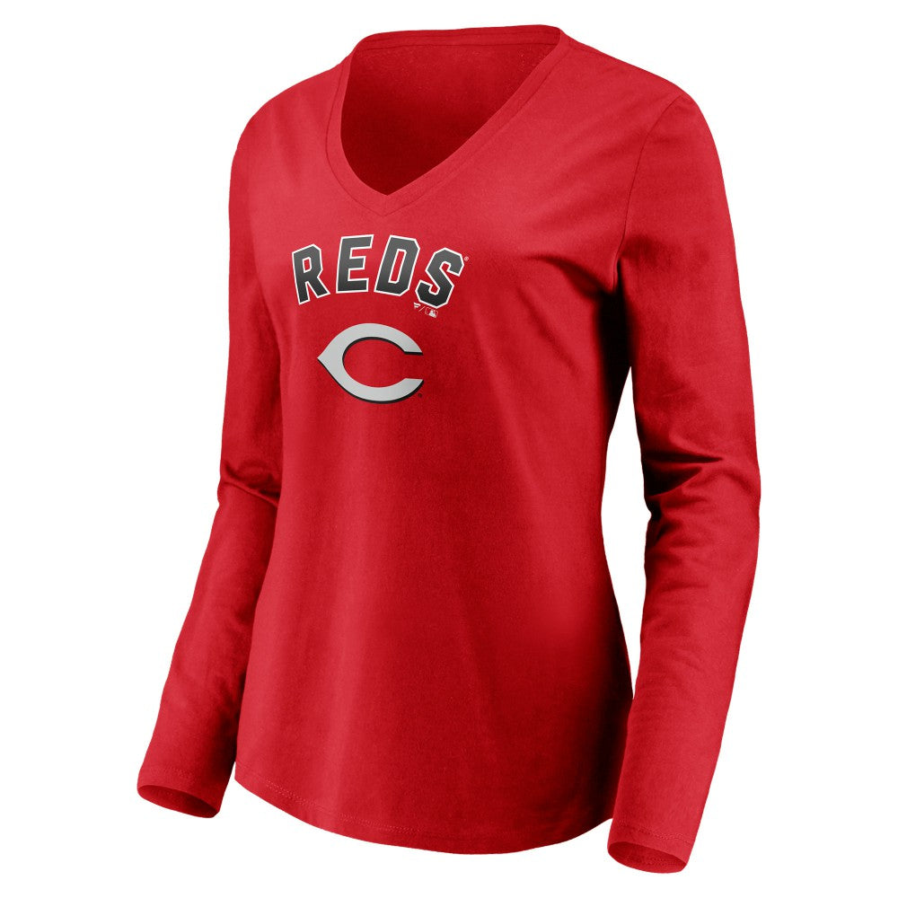 Cincinnati Reds Women's Personalized Winning Streak Name & Number Long Sleeve V-Neck T-Shirt - Red - MLB Online