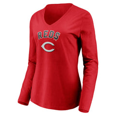 Cincinnati Reds Women's Personalized Winning Streak Name & Number Long Sleeve V-Neck T-Shirt - Red - MLB Online