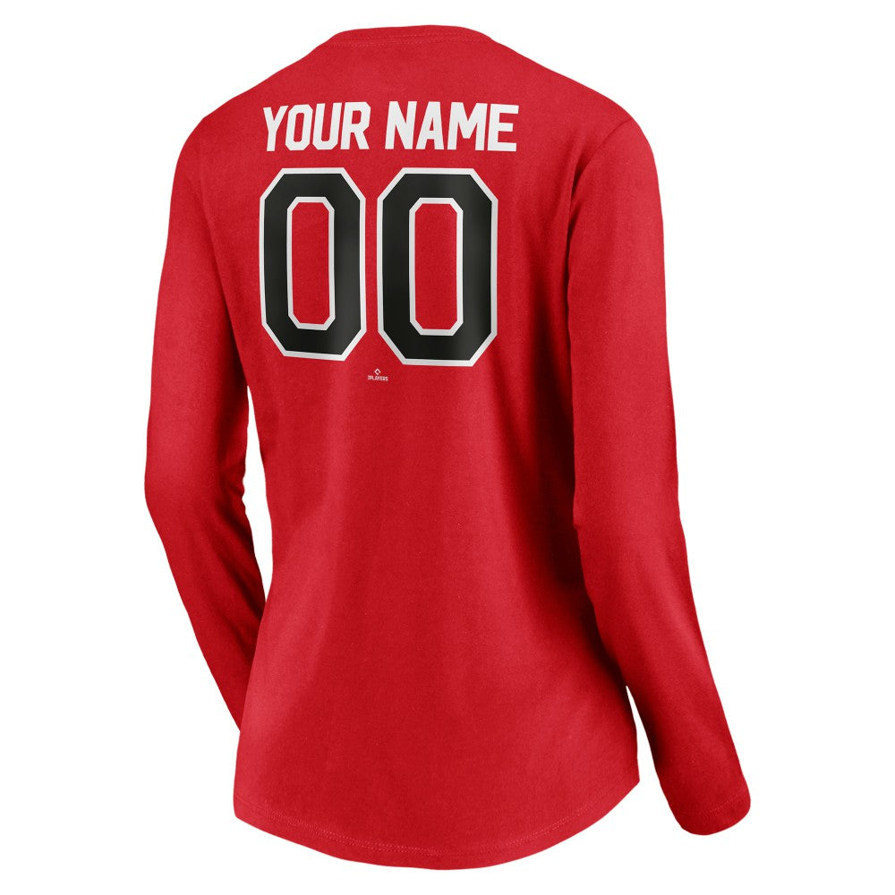 Cincinnati Reds Women's Personalized Winning Streak Name & Number Long Sleeve V-Neck T-Shirt - Red - MLB Online