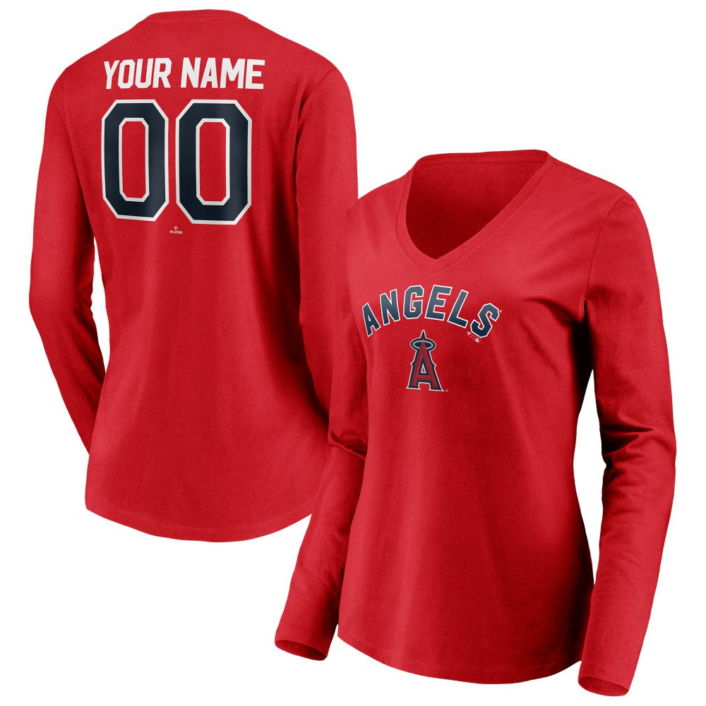 Los Angeles Angels Women's Personalized Winning Streak Name & Number Long Sleeve V-Neck T-Shirt - Red - MLB Online
