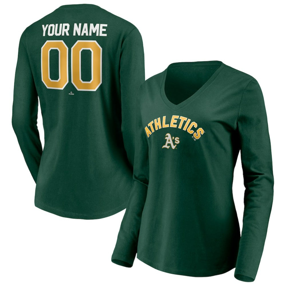 Athletics Women's Personalized Winning Streak Name & Number Long Sleeve V-Neck T-Shirt - Green - MLB Sale
