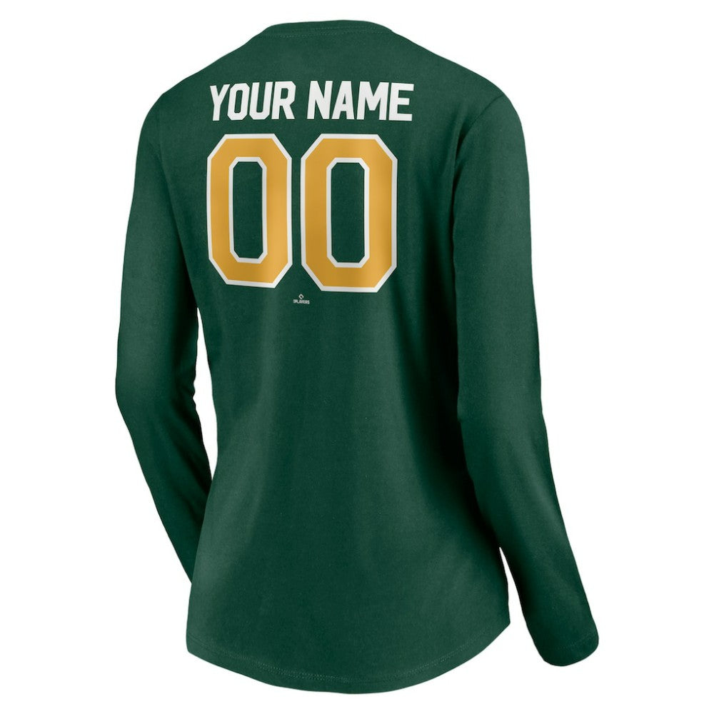 Athletics Women's Personalized Winning Streak Name & Number Long Sleeve V-Neck T-Shirt - Green - MLB Sale