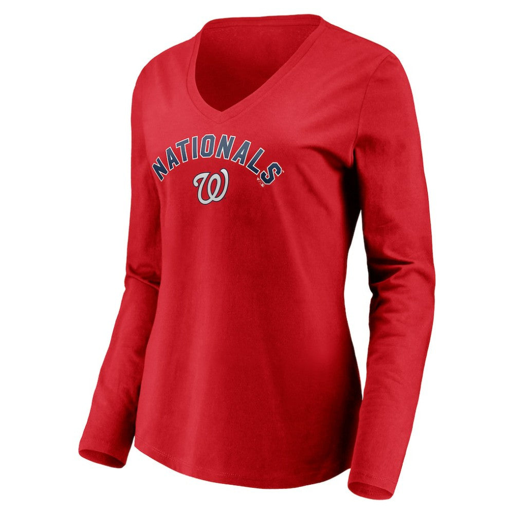 Washington Nationals Women's Personalized Winning Streak Name & Number Long Sleeve V-Neck T-Shirt - Red - MLB Discount